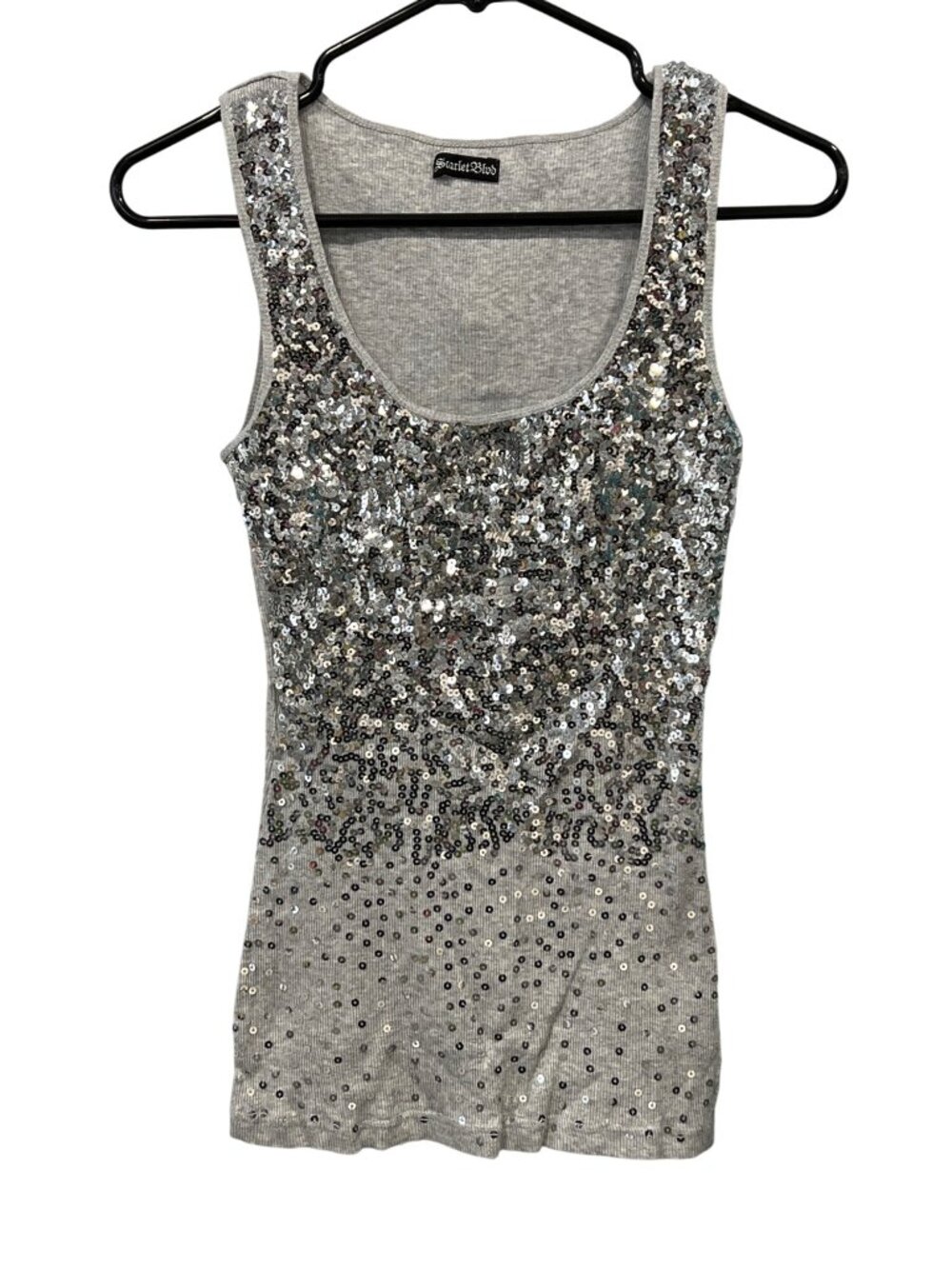 Scarlet Blvd Tank Top Medium Sequin Embellished Cotton Ribbed Sleeveless Gray